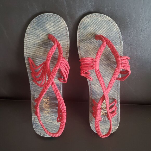 Plaka Flat Sandals Womens oceanside flip flops size 9 red color Strappy nwot - Picture 1 of 11